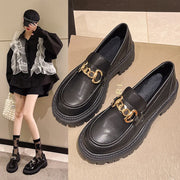 Harrison & Hawke Black Platform Loafers with Metal Chain Buckle