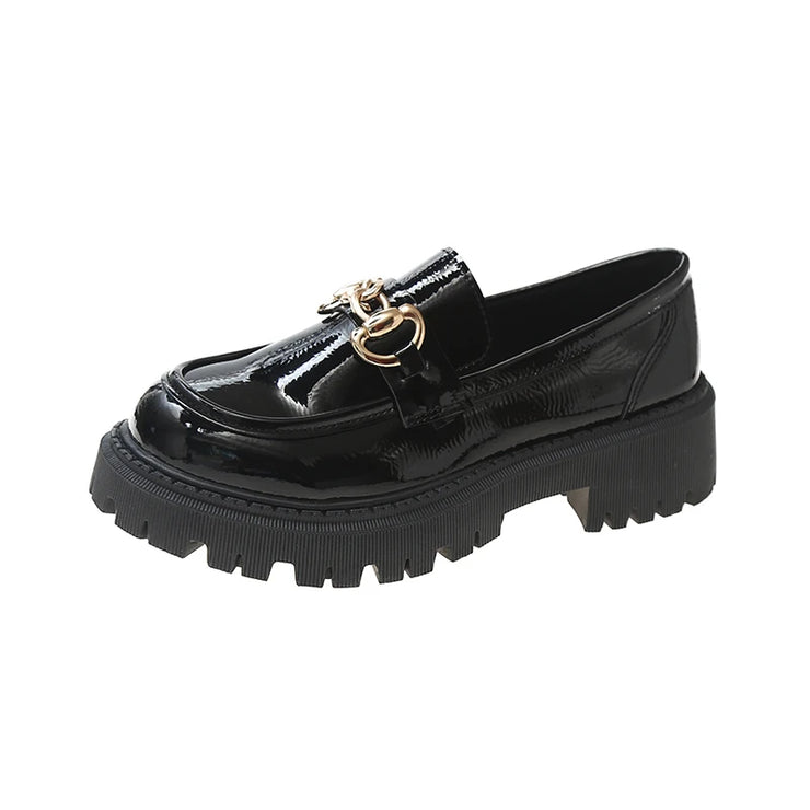 Harrison & Hawke Black Platform Loafers with Metal Chain Buckle