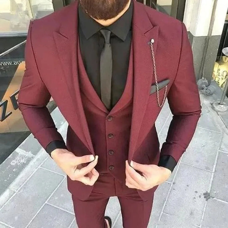 3 Piece Formal Classic Plaid Suits for Men Slim Fit Groom Wedding Tuxedo Prom Business Casual Male Suit Jacket Vest with Pants