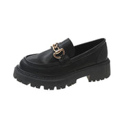 Harrison & Hawke Black Platform Loafers with Metal Chain Buckle