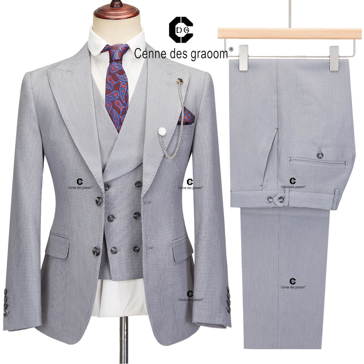 Cenne Des Graoom 2024 Elegant Men Suits Single-Breasted Plaid Two Button Blazer Waistcoat Pants 3 Piece Set Classic Fit Formal