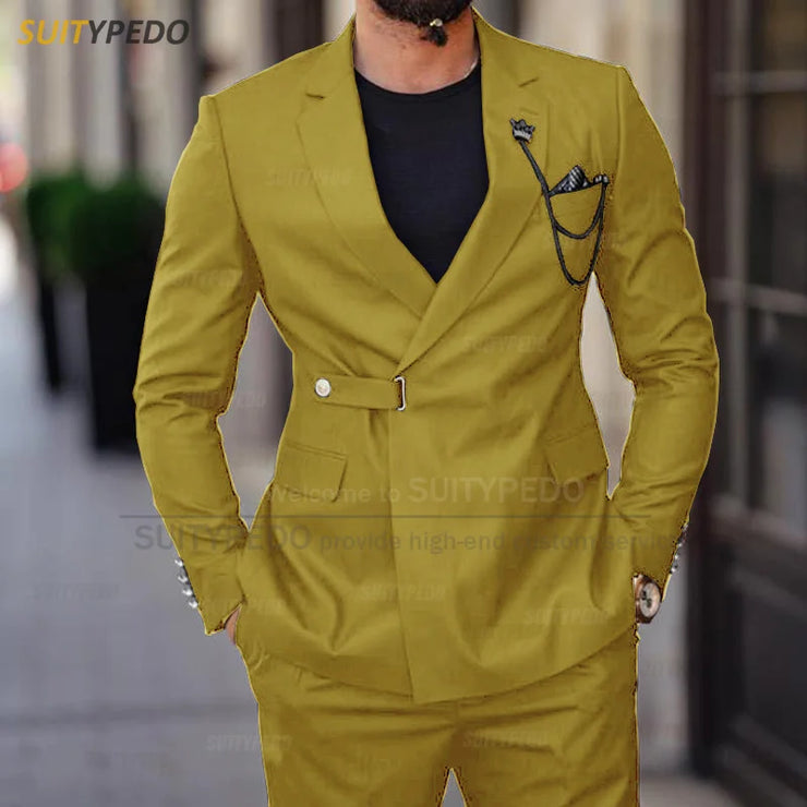 Classic khaki Suit Sets For Men Wedding Party Groomsman Luxury Costumes Formal Banquet Bussiness Outfits Fashion Blazer Pants