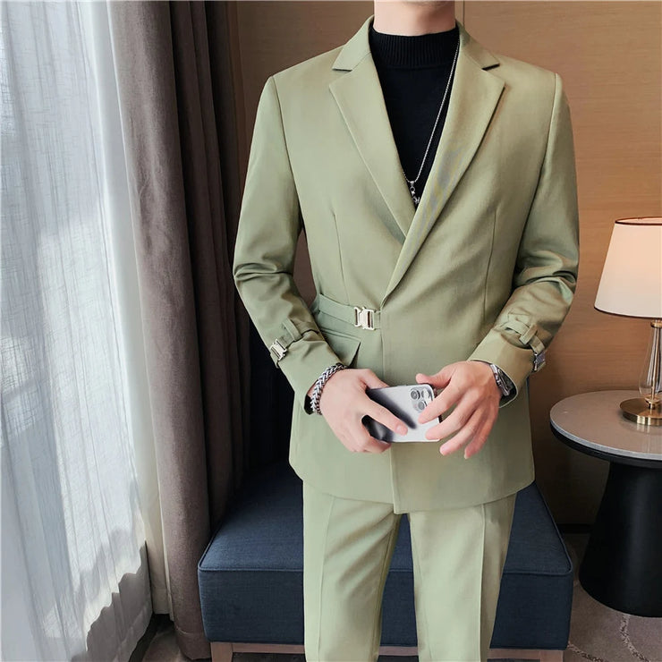 Fashion British Men Suit High Quality New Double Breasted  2 Piece Set for Groom Wedding Business Casual Formal Jacket and Pants