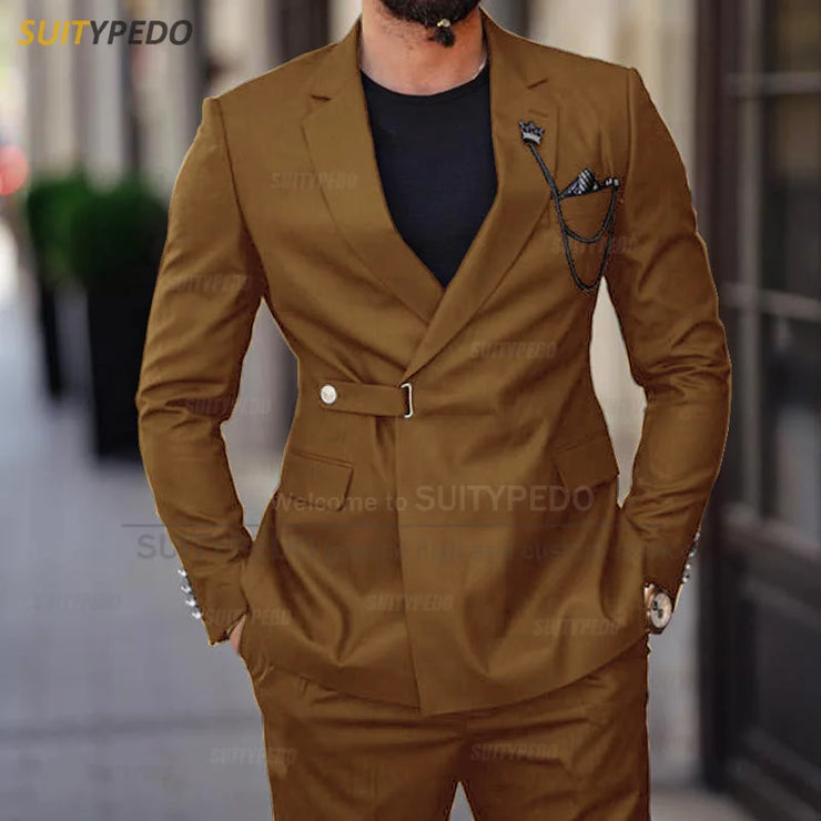 Classic khaki Suit Sets For Men Wedding Party Groomsman Luxury Costumes Formal Banquet Bussiness Outfits Fashion Blazer Pants