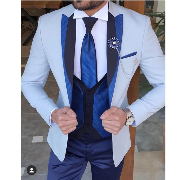 3 Piece Formal Classic Plaid Suits for Men Slim Fit Groom Wedding Tuxedo Prom Business Casual Male Suit Jacket Vest with Pants