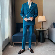 Fashion British Men Suit High Quality New Double Breasted  2 Piece Set for Groom Wedding Business Casual Formal Jacket and Pants