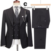 Cenne Des Graoom 2024 Elegant Men Suits Single-Breasted Plaid Two Button Blazer Waistcoat Pants 3 Piece Set Classic Fit Formal