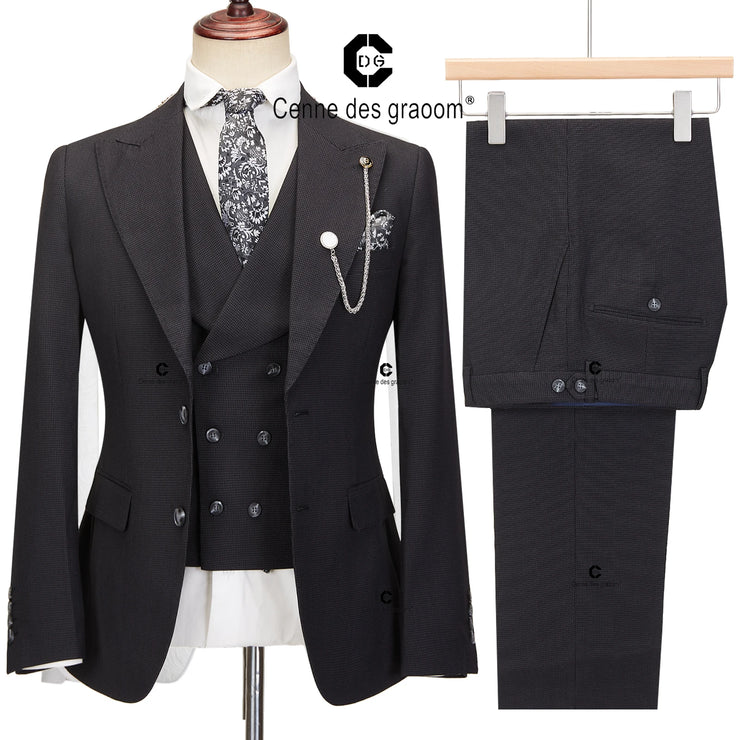 Cenne Des Graoom 2024 Elegant Men Suits Single-Breasted Plaid Two Button Blazer Waistcoat Pants 3 Piece Set Classic Fit Formal