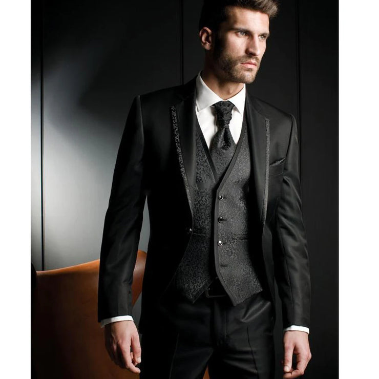 3 Piece Formal Classic Plaid Suits for Men Slim Fit Groom Wedding Tuxedo Prom Business Casual Male Suit Jacket Vest with Pants